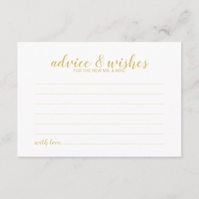 Carte Conseil Elegant Mariage de script or Conseils et Wish Card (Devant)