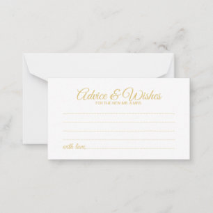 Carte Conseil Elegant Mariage de script or Conseils et Wish Card