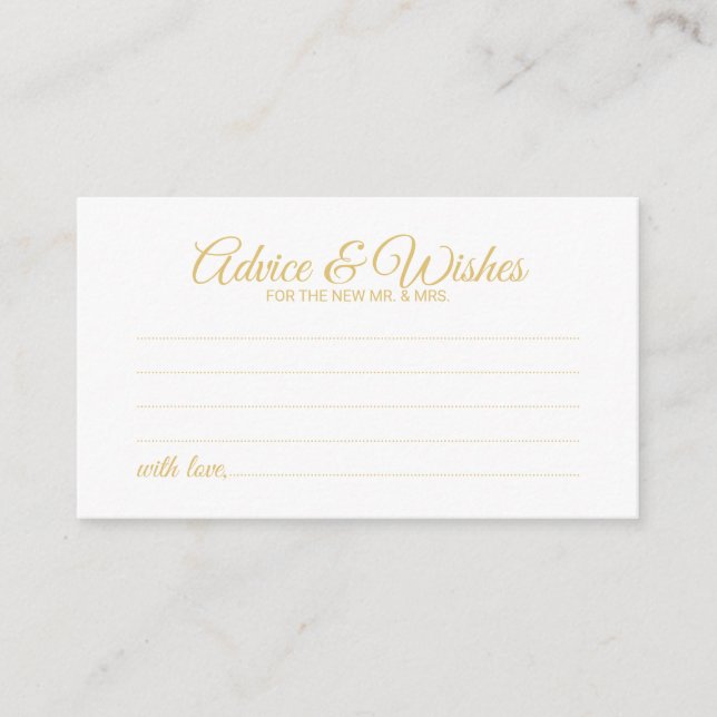 Carte Conseil Elegant Mariage de script or Conseils et Wish Card (Devant)