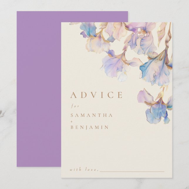 Carte Conseil Élégant Mariage floral Iris (Devant / Derrière)