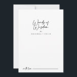 Carte Conseil Élégant mariage moderne Paroles de sagesse<br><div class="desc">Cette carte de conseil moderne et élégante pour mariage de sagesse est parfaite pour un mariage rustique. Le design sobre et élégant présente une typographie de script classique et sophistiquée en noir et blanc. Ces cartes sont parfaites pour un mariage, une douche nuptiale, un baby shower, une fête de remise...</div>