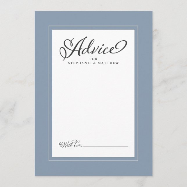Carte Conseil Elégant Mariage Nouveaux Voeux Bleu Dusty Bordure (Devant)