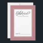 Carte Conseil Elégant Mariage Nouvelle-mariée Souhaits Dusty fro<br><div class="desc">Elégant mariage de nouveaux souhaits Conseils en Dusty Rose design mariage dispose d'une belle frontière chic en rose poussiéreux qui comprend une élégante petite bordure blanche. La calligraphie et le script sont gris charbon sur un arrière - plan blanc et complète le design mariage unique.</div>