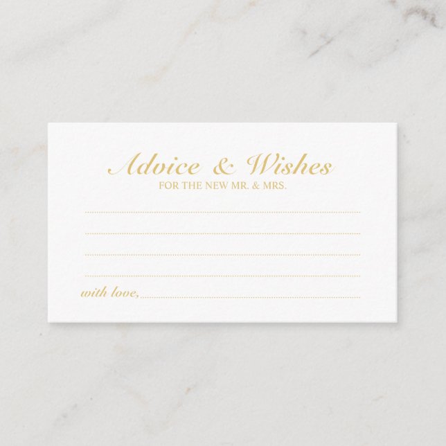 Carte Conseil Elégant Script Mariage Gold Conseils et Wish Card (Devant)
