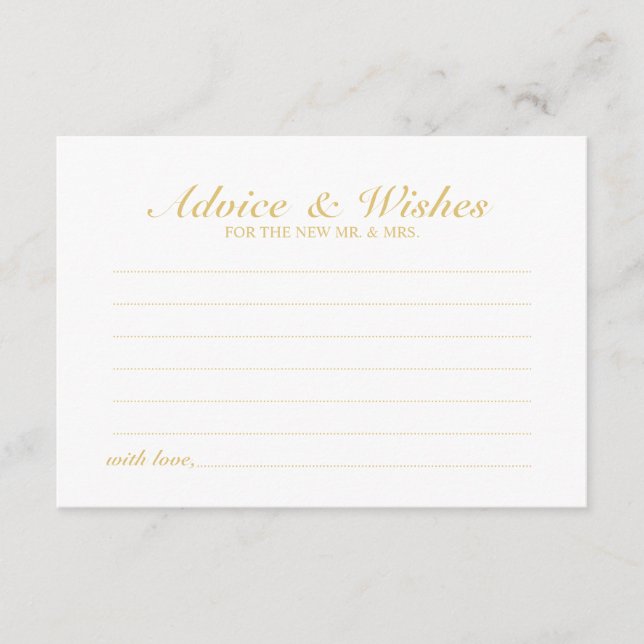 Carte Conseil Elégant Script Mariage Gold Conseils et Wish Card (Devant)