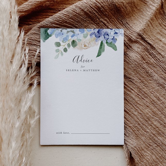 Carte Conseil Elégante Hydrangée Bleue | Mariage blanc (Créateur téléchargé)