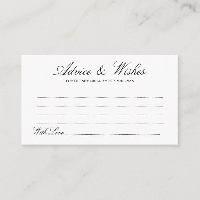 Carte Conseil Elégante Lucia Script Mariage Conseils & Wish Card (Devant)