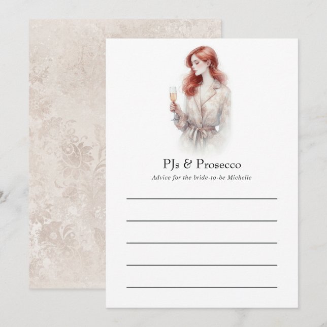 Carte Conseil Élégants pyjamas et prosecco pour enterrement de v (Devant / Derrière)