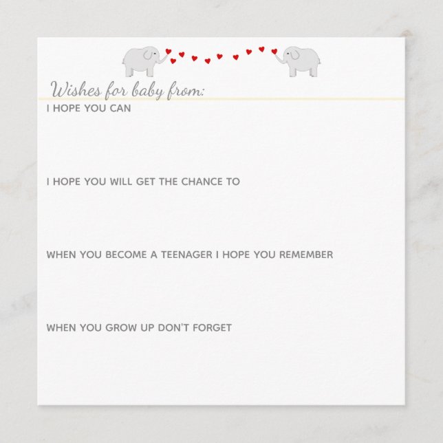 Carte Conseil Eléphants Thème Sexe Baby shower neutre (Devant)