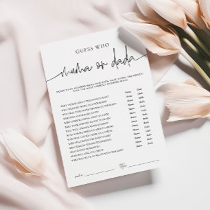 Carte Conseil EMERY Whimsi Mama ou Dada Baby shower Game Card