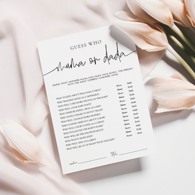 Carte Conseil EMERY Whimsi Mama ou Dada Baby shower Game Card (Créateur téléchargé)
