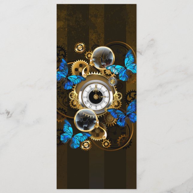 Carte Conseil Engrenages à vapeur et papillons bleus (Devant)