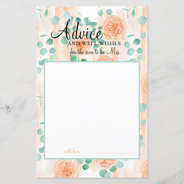 Carte conseil Eucalyptus Green Peach Floral Bride (Devant)