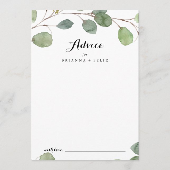 Carte Conseil Eucalyptus Mariage de calligraphie moderne (Devant)