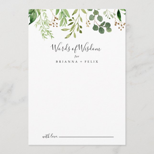 Carte Conseil Eucalyptus Simple Floral Mariage Mots de sagesse (Devant)