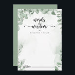 Carte Conseil Éucalyptus vert classique Mots Mariages de sagesse<br><div class="desc">Ce classique eucalyptus vert mariage des mots de sagesse carte conseil est parfait pour un mariage rustique. Le design présente de beaux feuilles d'eucalyptus vert aquarelle. Ces cartes sont parfaites pour un mariage, une douche nuptiale, un baby shower, une fête de remise de diplômes et plus encore. Personnalisez les cartes...</div>