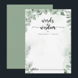 Carte Conseil Éucalyptus vert classique Mots Mariages de sagesse<br><div class="desc">Ce classique eucalyptus vert mariage des mots de sagesse carte conseil est parfait pour un mariage rustique. Le design présente de beaux feuilles d'eucalyptus vert aquarelle. Ces cartes sont parfaites pour un mariage, une douche nuptiale, un baby shower, une fête de remise de diplômes et plus encore. Personnalisez les cartes...</div>