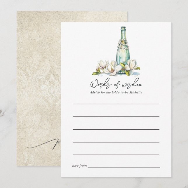 Carte Conseil Fête de Fiançailles Perles et Prosecco (Devant / Derrière)