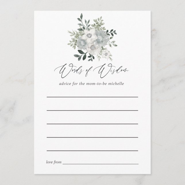 Carte Conseil Fête de mariage à l'aquarelle Silver Sage (Devant)