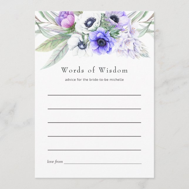 Carte Conseil Fête de mariage Pastel Violet Floral (Devant)