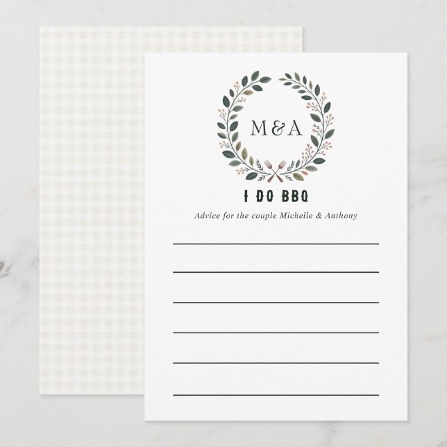 Carte Conseil Fête de mariage rustique Monogramme Je fais du BBQ (Devant / Derrière)