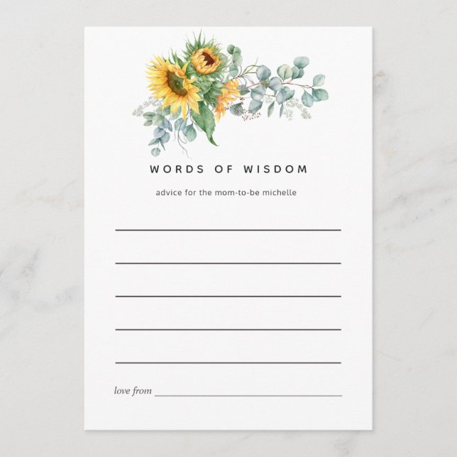 Carte Conseil Fête des mariées Boho Sunflower Eucalyptus (Devant)