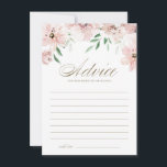 Carte Conseil Fête des mariées d'aquarelle rose pâle<br><div class="desc">Donnez vos conseils et voeux à la future mariée avec cette carte de conseil florale élégante. Il dispose d'une guirlande d'aquarelle de fleurs mauve rose et de verdure avec un script élégant. Personnalisez en ajoutant le nom de la mariée. Cette carte de conseil pour la douche nuptiale rose vif est...</div>