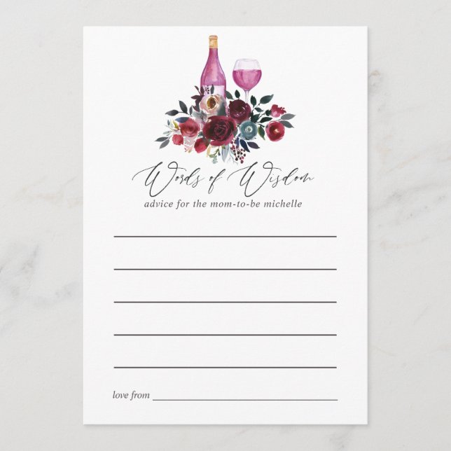 Carte Conseil Fête des mariées de dégustation de vins de Bourgog (Devant)