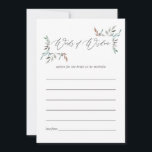Carte Conseil Fête des mariées d'hiver rustique verdure Conseils<br><div class="desc">Aquarelle feuille douche nuptiale d'hiver conseil pour les cartes de mariée à être conçu pour être rapidement et facilement customisé.</div>