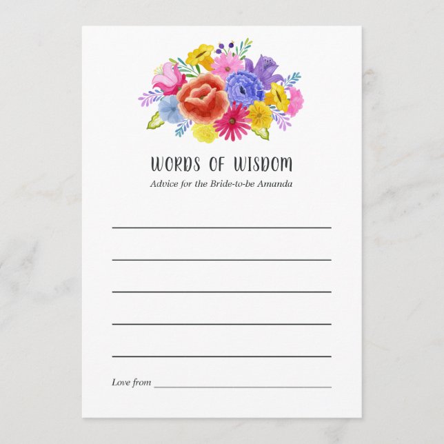 Carte Conseil Fête des mariées Florale mexicaine Fiesta (Devant)