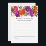 Carte Conseil Fête des mariées florale violette et orange<br><div class="desc">Roses et pivoines d'aquarelle violet et orange pour les cartes de fiancée.</div>
