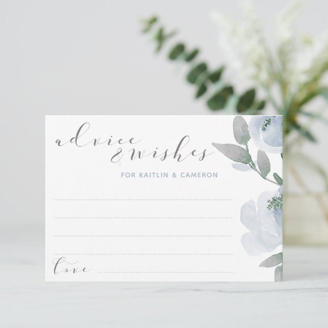 Carte Conseil Fête des mariées mariage Dusty bleu gris aquarelle (Debout devant)
