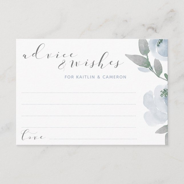 Carte Conseil Fête des mariées mariage Dusty bleu gris aquarelle (Devant)