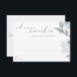 Carte Conseil Fête des mariées mariage Dusty bleu gris aquarelle<br><div class="desc">Bouquet bleu et gris poussiéreux Fête des mariées ou cartes de conseil Mariage : Ce design présente des fleurs bleu / bleu-gris douces avec des lettres décontractées et rebondissantes. Le dos a une couronne avec les initiales du couple et la date du mariage. Lorsque vos invités écrivent leurs conseils et...</div>