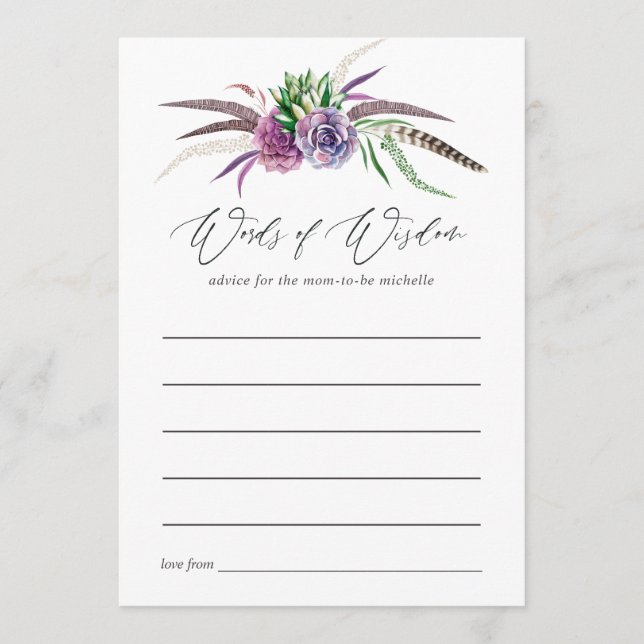 Carte Conseil Fête des mariées mystique des succulents (Devant)