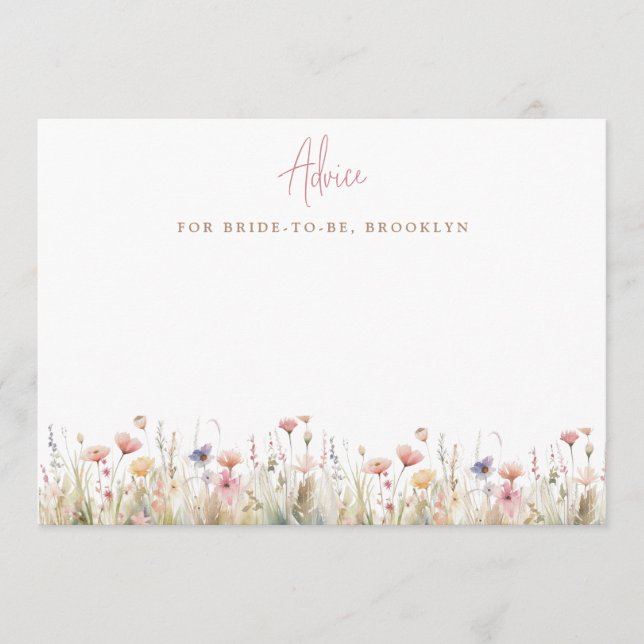 Carte Conseil Fête des mariées rose Rustique Fleurs sauvages (Devant)