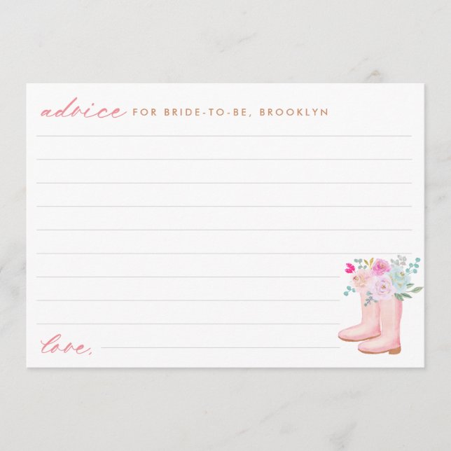 Carte Conseil Fête des mariées Rustic Rose Pluie Boots & Flowers (Devant)