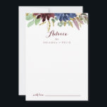 Carte Conseil Feuilles d'or rustique et Mariage de calligraphie<br><div class="desc">Cette carte de conseil feuille d'or rustique et mariage de calligraphie florale est parfaite pour un mariage moderne. Le design se compose de l'aquarelle dessinée à la main violet, marine, rousse, bordeaux, fleurs marines, feuilles verts et or. Ces cartes sont parfaites pour un mariage, une douche nuptiale, un baby shower,...</div>