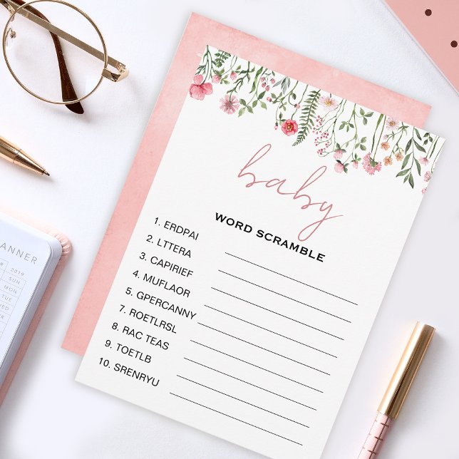 Carte Conseil Fleur sauvage mot scramble baby shower jeux (Créateur téléchargé)