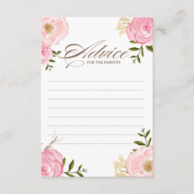 Carte Conseil Fleurs d'aquarelle rose Conseils aux parents (Devant)