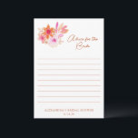 Carte Conseil Fleurs Rose Orange Bohème pour la Mariée<br><div class="desc">Fleurs Rose Orange Aquarelle Bohème Carte de Conseils pour la Mariée de Mariage</div>