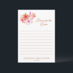 Carte Conseil Fleurs Rose Orange Bohème pour la Mariée<br><div class="desc">Fleurs Rose Orange Aquarelle Bohème Carte de Conseils pour la Mariée de Mariage</div>