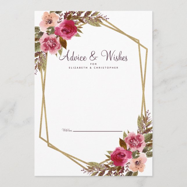 Carte Conseil Floral Cassis violet blanc Mariage or (Devant)