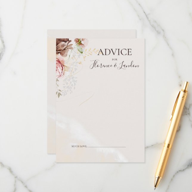 Carte Conseil Floral flush moderne | Mariage aquarelle (Devant/Arrière en situation)