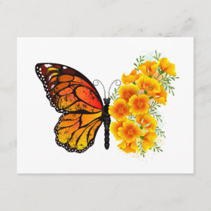 Carte Conseil Flower Butterfly with Yellow California Poppy