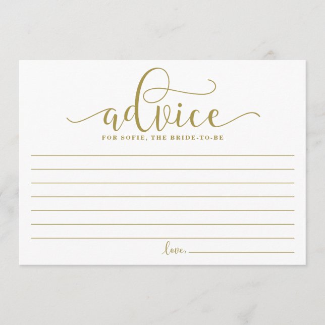 Carte Conseil Gold Advice for the Bride Calligraphy (Devant)
