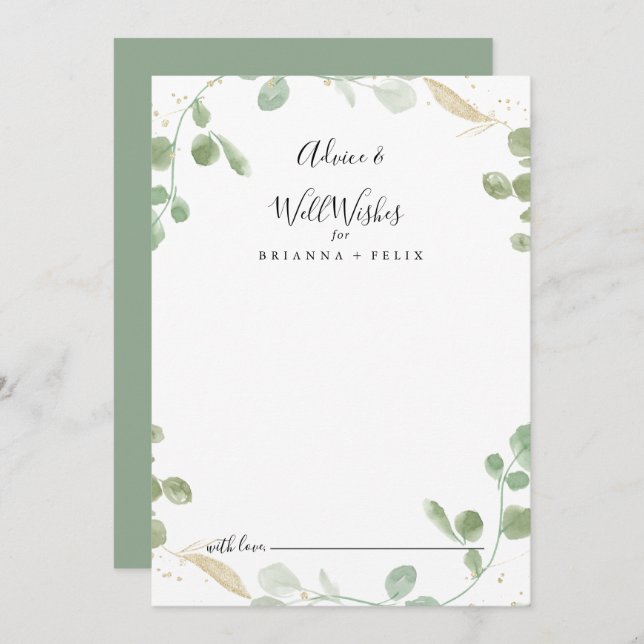 Carte Conseil Gold Confetti Eucalyptus Mariage bien souhaits (Devant / Derrière)