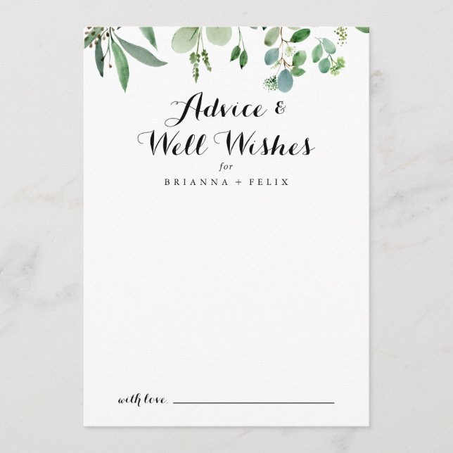 Carte Conseil Green Eucalyptus Botanique Mariage Bien Voués (Devant)