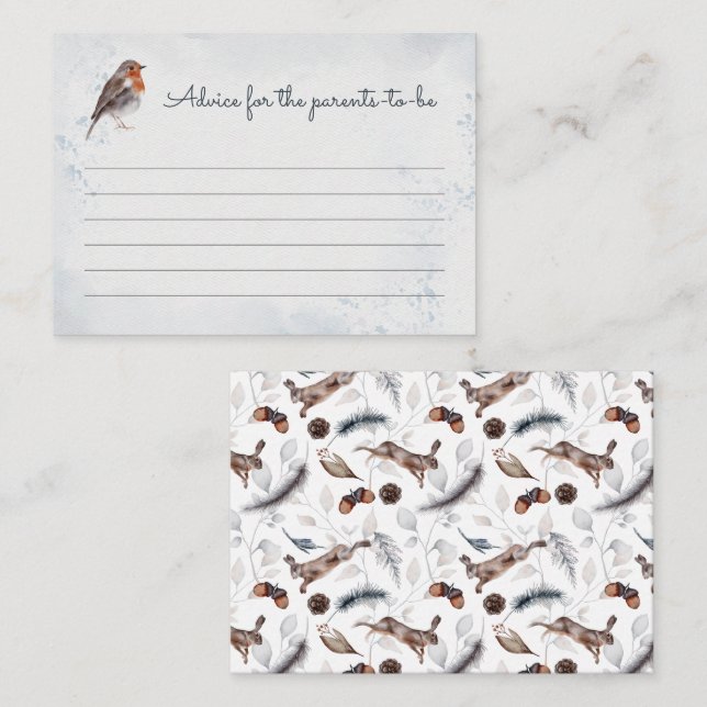 Carte Conseil Hiver Bois Animaux Baby shower d'aquarelle (Devant / Derrière)