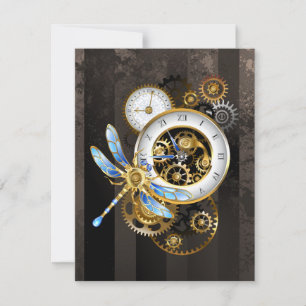 Carte Conseil Horloge à vapeur avec libellule mécanique